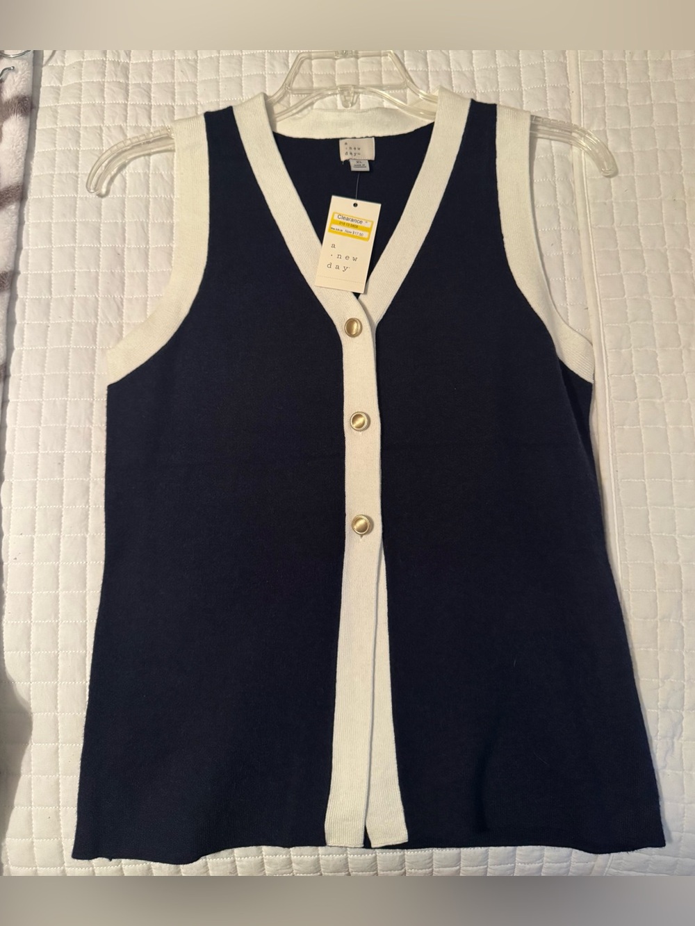 a new day Navy and White Sleeveless Button-Front Knit Top